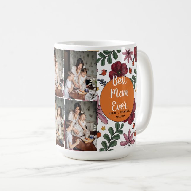 Caneca De Café Dia de as mães personalizado, presente floral de c (Frente Esquerda)