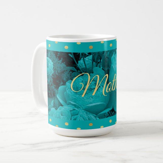 Caneca De Café Dia de as mães Rosa Turquoise (Frente Esquerda)