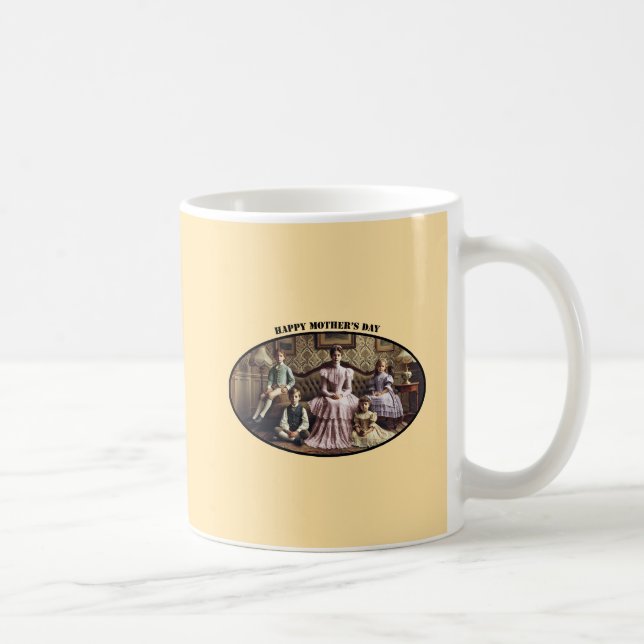 Caneca De Café Dia de as mães Vitoriano Feliz Mãe com Crianças UR (Direita)