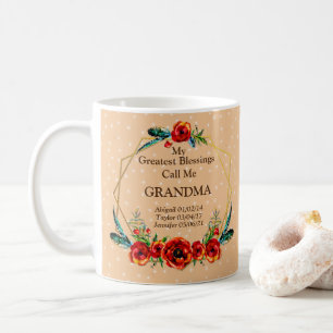 Caneca De Café dia de as mães Vovó Crianças Meninos Nomes Nasc