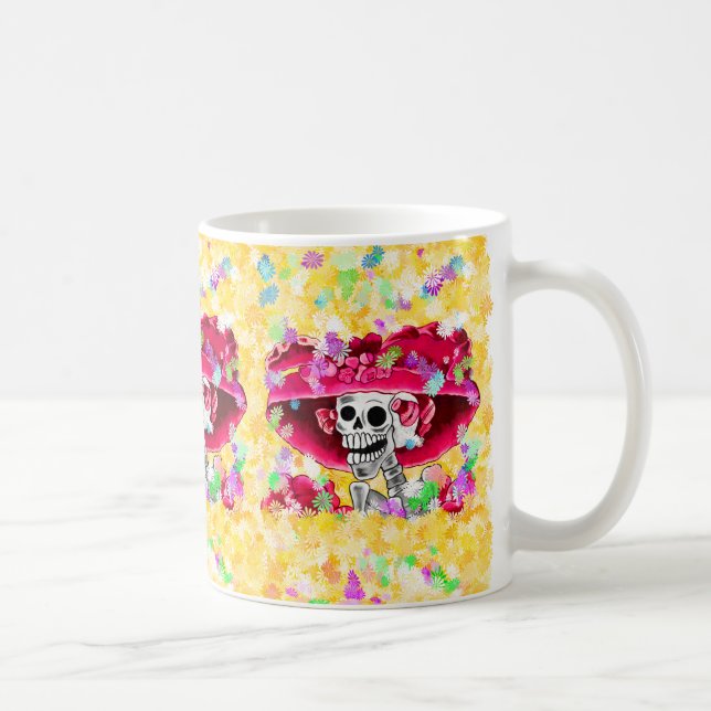 Caneca De Café Dia De Los Muertos Calavera Catrina em Vermelho (Direita)