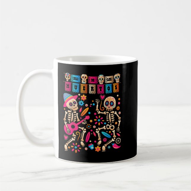 Caneca De Café Dia De los Muertos do Skeleto Mexicano Morto (Esquerda)