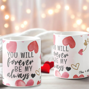 Caneca De Café Dia de os namorados Ama Corações Rosa e Doces verm