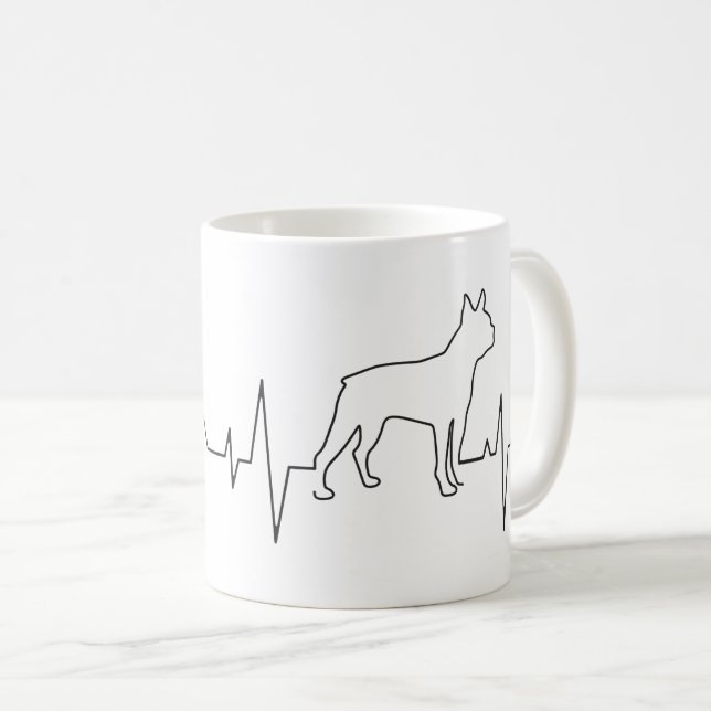 Caneca De Café Dia de os namorados Boston Terrier Heartbeat Dog L (Frente Esquerda)