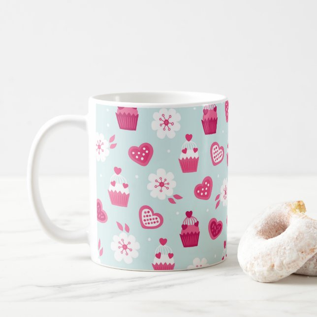 Caneca De Café Dia de os namorados Candy Hearts Cupcakes Flores (Com Donut)