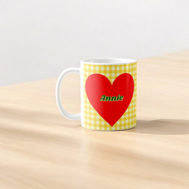 Caneca De Café Dia de os namorados Casal de Gingham Amarelo do Co (Criador carregado)