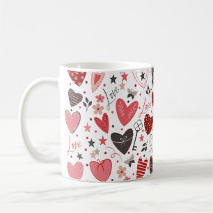 Caneca De Café Dia de os namorados de Colagem de Corações