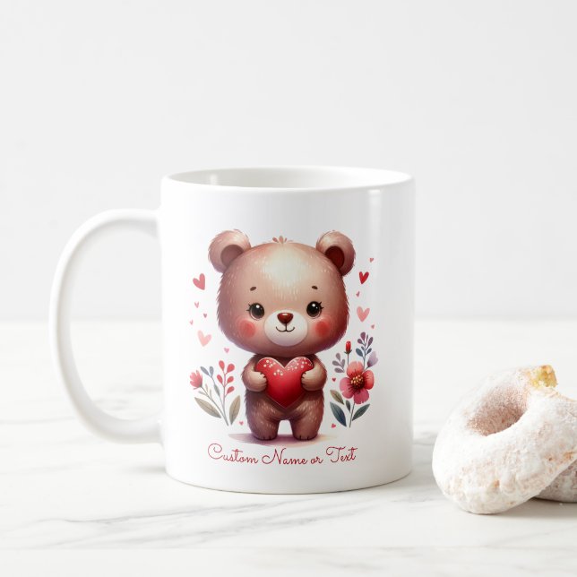Caneca De Café Dia de os namorados de Mug Personalizado de Urso d (Com Donut)