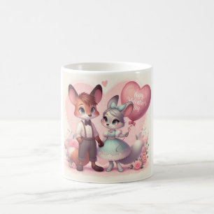 Caneca De Café Dia de os namorados de raposas de cartoon