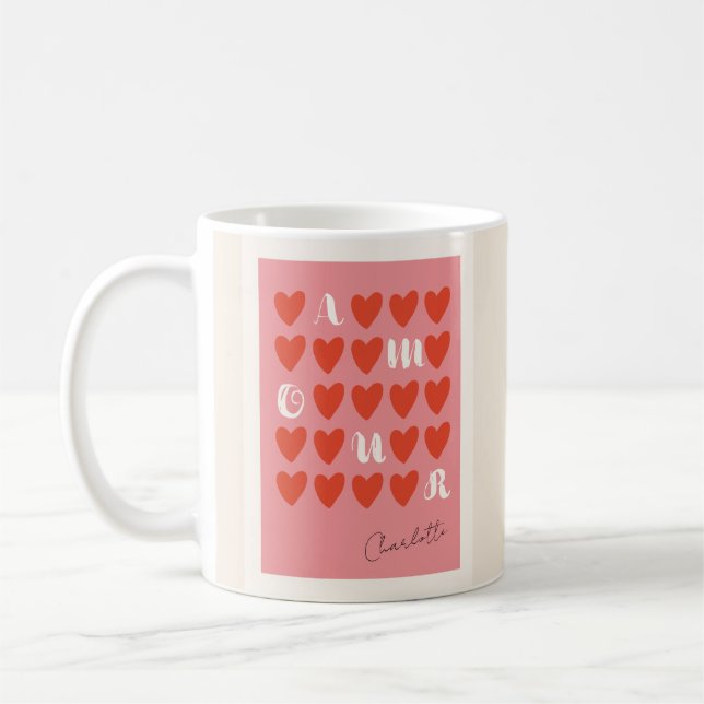 Caneca De Café Dia de os namorados Moderno Amour Heart Oferece Mu (Esquerda)