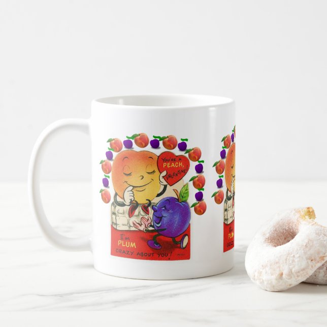 Caneca De Café Dia de os namorados Pêssego Ameixas (Com Donut)