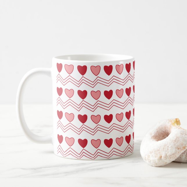 Caneca De Café Dia de os namorados Red Pink Hearts (Com Donut)