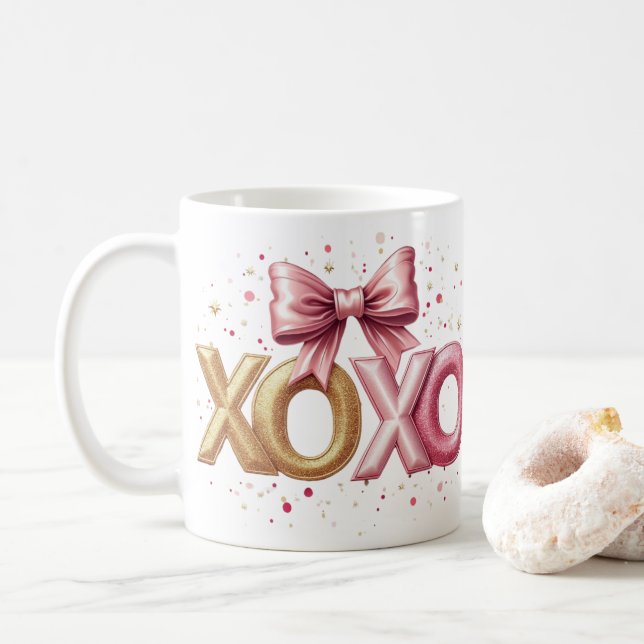 Caneca De Café Dia de os namorados rosa XOXO namorados (Com Donut)