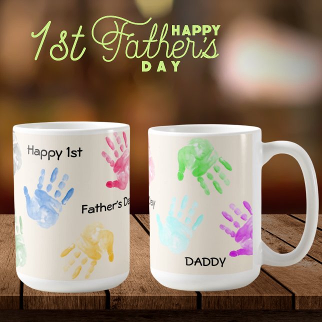 Caneca De Café Dia de os pais 1rua Feliz, Pai Kid Handprint Mug (Criador carregado)