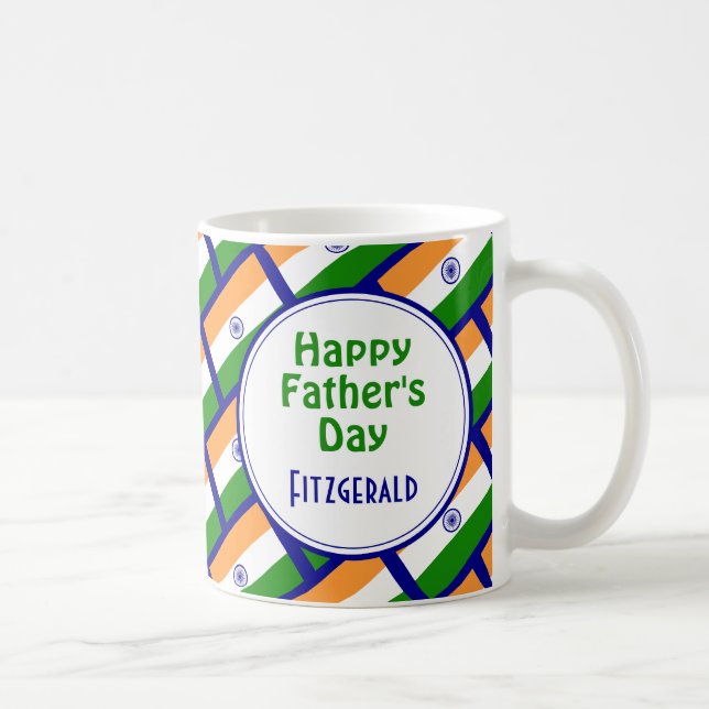 Caneca De Café DIA DE OS PAIS INDIA FLAG Feliz AZUL Personalizado (Direita)