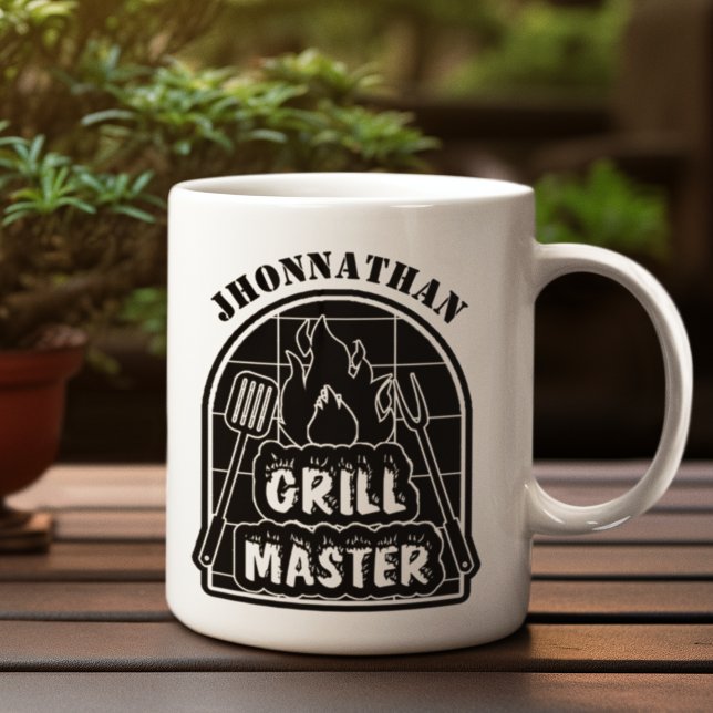 Caneca De Café Dia de os pais Rustic Modern Grillmaster Black Nam (Criador carregado)