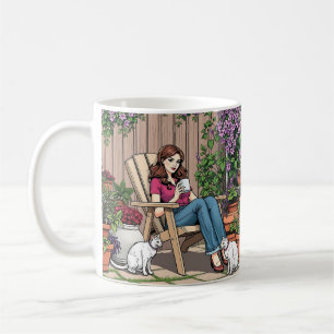 Caneca De Café Dia de Relaxamento   Mulheres com café, gatos e pl