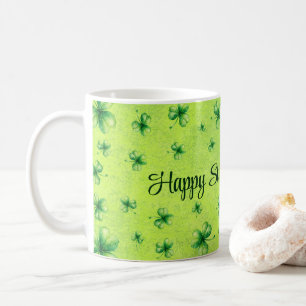 Caneca De Café Dia de São Patrício Aquarela Trevo em verde