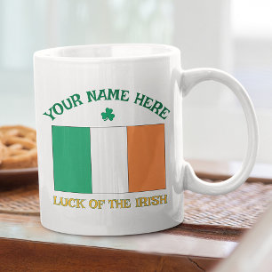Caneca De Café Dia de São Patrício Bandeira da Irlanda Nome Perso
