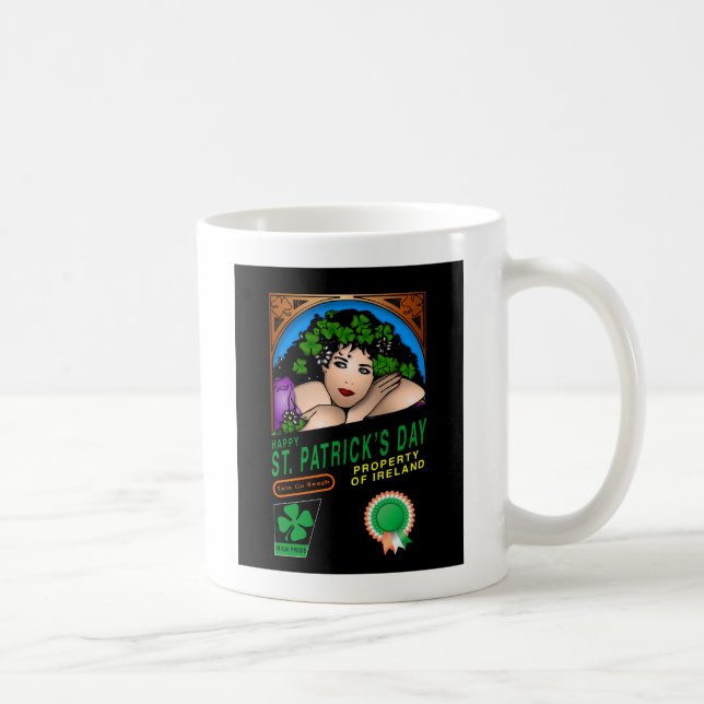 Caneca De Café Dia de São Patrício Design Retro com Garota Irland (Direita)
