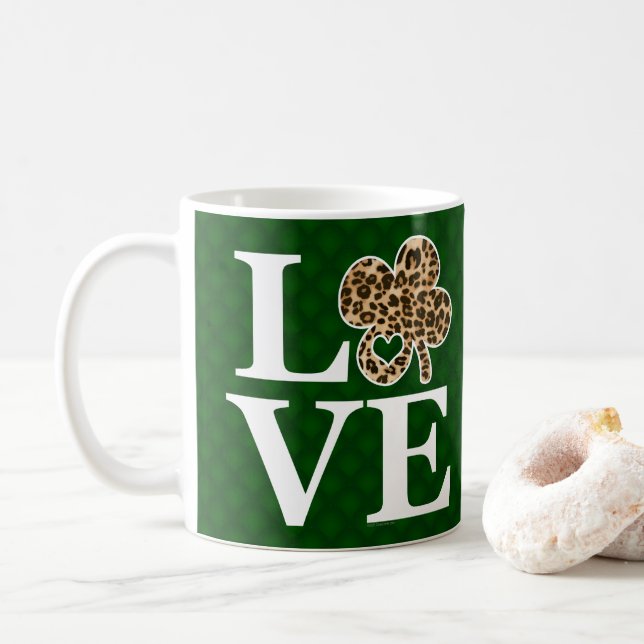 Caneca De Café Dia de São Patrício Lepard Love Shamrock (Com Donut)