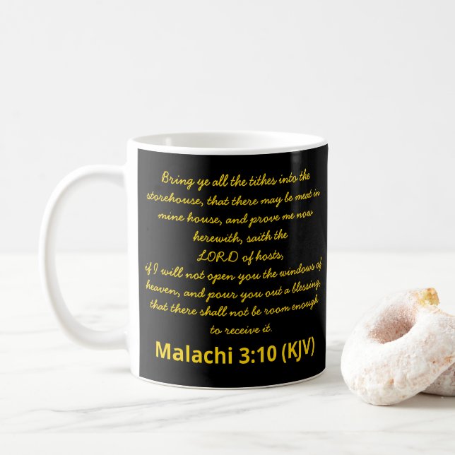 Caneca De Café Dia do ano novo Bíblia Verse Malachi 3:10 (KJV) (Com Donut)