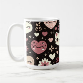 Caneca De Café Dia do namorados Kawaii Gata Coração Padrão de Flo