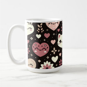 Caneca De Café Dia do namorados Kawaii Gata Coração Padrão de Flo