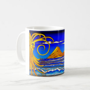 Caneca De Café Dia do Sol na Pintura em Aquarela da Praia