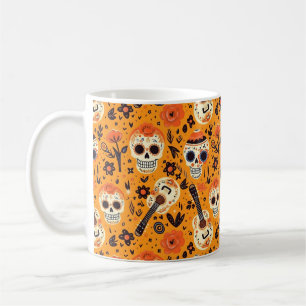 Caneca De Café Dia dos Mortos, guitarras e caveiras de açúcar lar