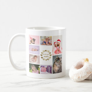Caneca De Café Dia dos Pais da Colagem de Fotos da Família Dourad