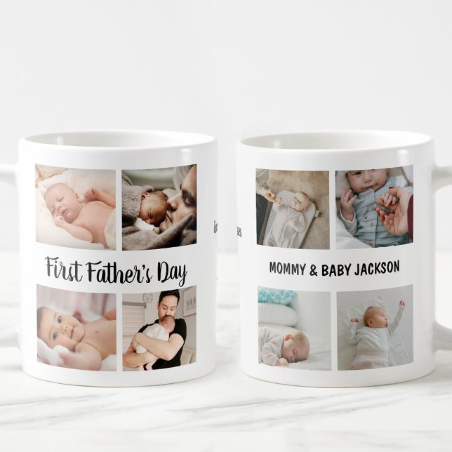 Caneca De Café Dia dos Pais Simples Personalizado com 8 Fotos (Criador carregado)