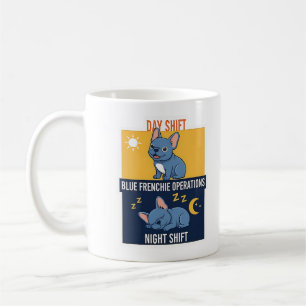Caneca De Café Dia e Noite do Frenchie Azul Design Divertido