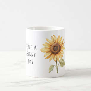 Caneca De Café Dia Ensolarado Girassol Amarelo Branco