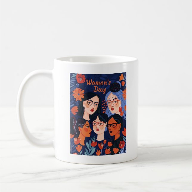 Caneca De Café Dia Internacional da Mulher Floral Azul (Esquerda)