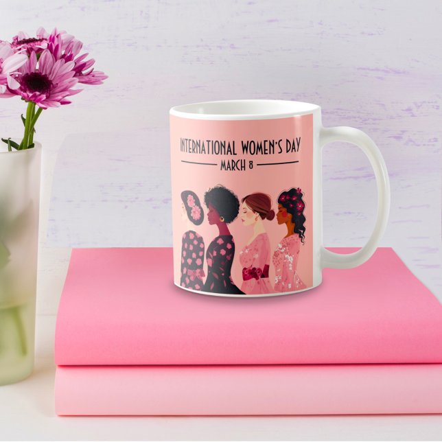 Caneca De Café Dia Internacional da Mulher: Mulheres Globais Rosa (Criador carregado)