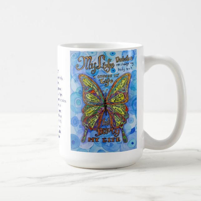 Caneca De Café Diabetes Rainbow Butterfly e Poem Cups ou Mugs (Direita)