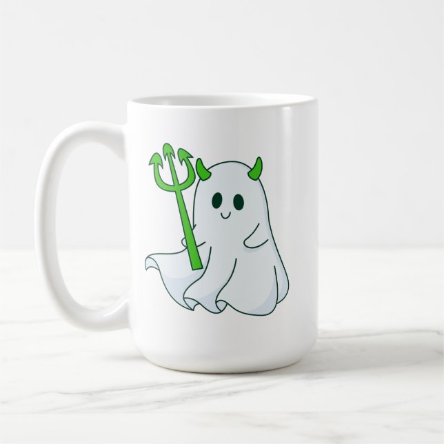Caneca De Café Diabo Fantasma Fofo com Tridente Verde (Esquerda)