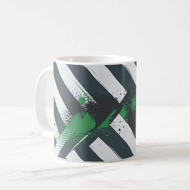 Caneca De Café Diagonal Stripes with Green Paint Splashes (Frente Esquerda)