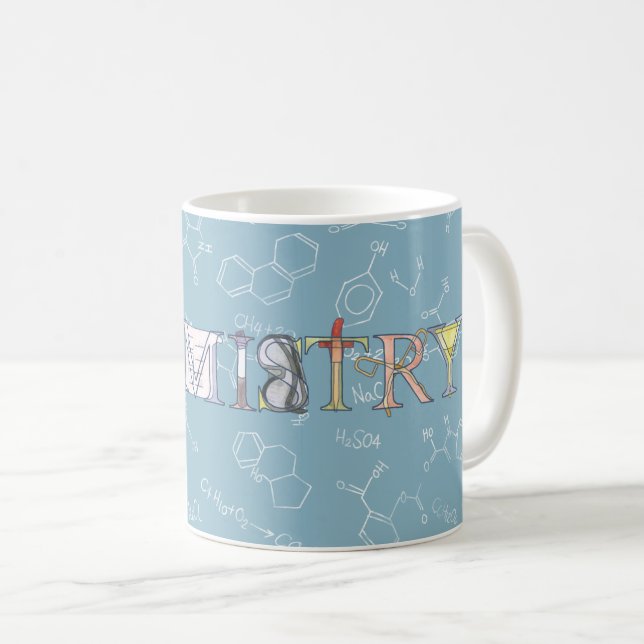 Caneca De Café Diagrama químico e azul tipográfico (Frente Esquerda)