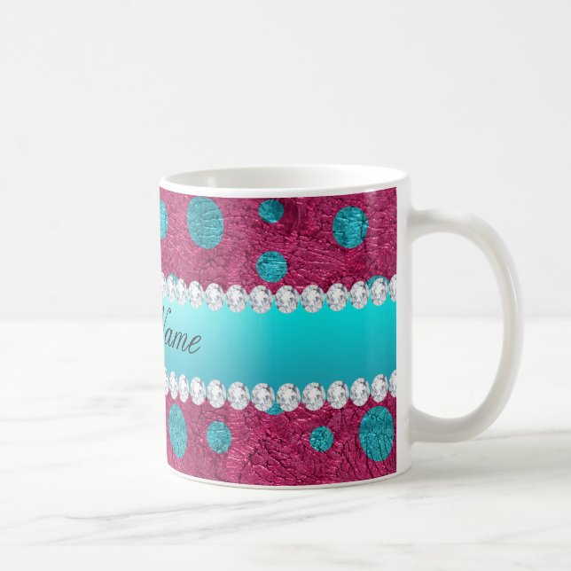 Caneca De Café Diamantes azuis do falso do rosa quente das (Direita)