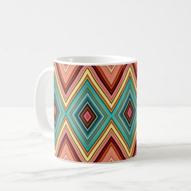 Caneca De Café Diamantes e faixas de cores múltiplas suaves (Frente Esquerda)