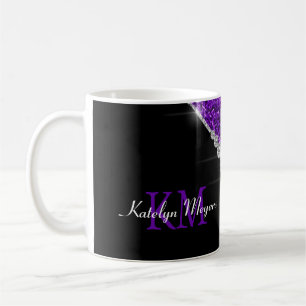 Caneca De Café Diamantes Quadrados Brilhante Roxo Monograma