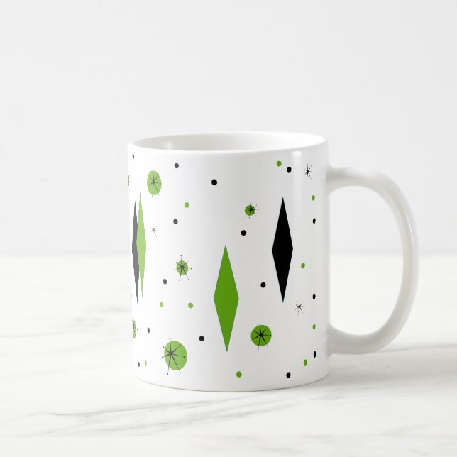 Caneca De Café Diamantes Verdes Retroativos e Starbursts Mug (Direita)