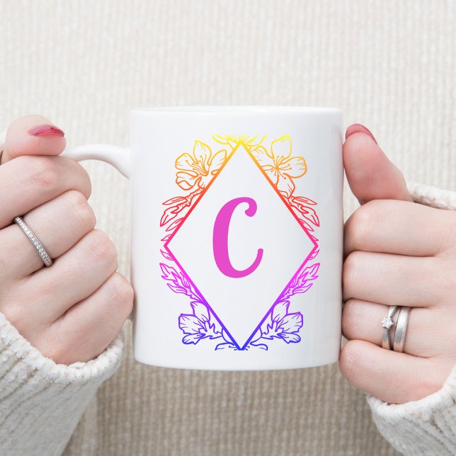 Caneca De Café Diamond Botanical Monogram Coffee Mug |Personalize (Criador carregado)