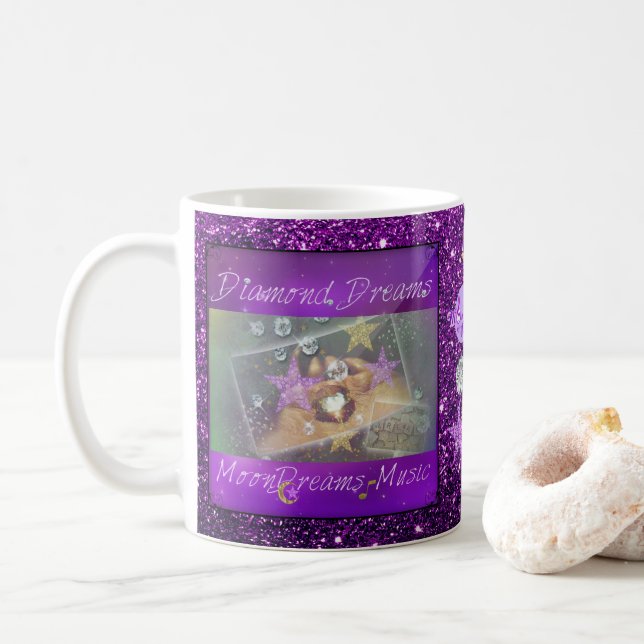 Caneca De Café Diamond Dreams Purple Faux Glitter (Com Donut)