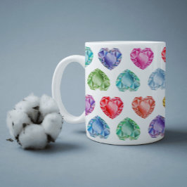 Caneca De Café Diamond Heart Watercolor Pattern Cute Pastel Girly