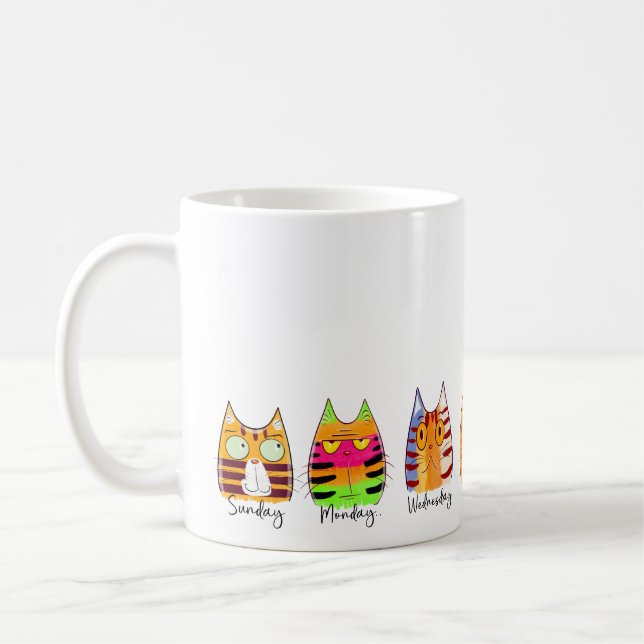 Caneca De Café Dias da Semana dos Gatos Engraçados (Esquerda)