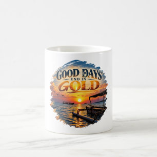 Caneca De Café Dias Felizes Terminam em Ouro Arte Retro do Pôr do