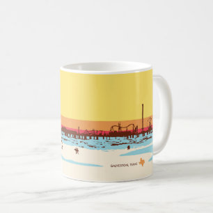 Caneca De Café Dias surf - Ilha Galveston, Pier de Prazer